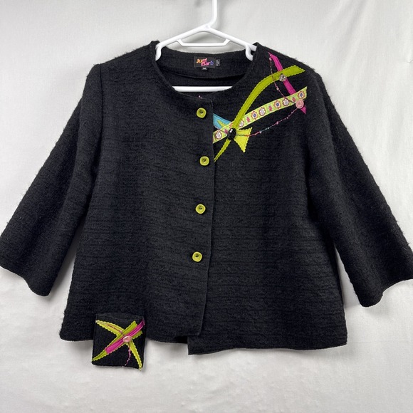 Just Barb Other - Just Barb Cardigan Sweater Women Medium Black Artsy Boho Fun Colorful Unique